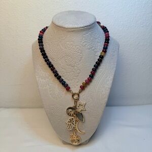 Noir Multicolor Beaded Necklace with Gold Charms